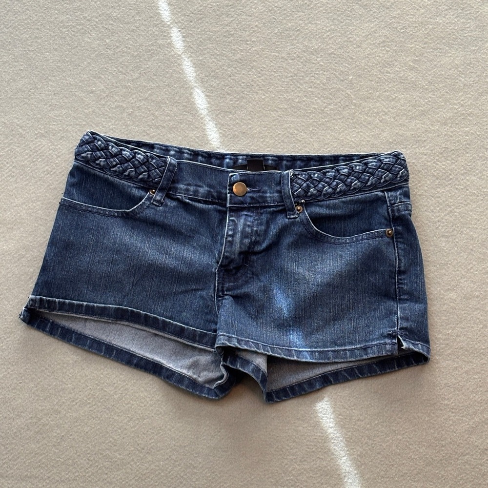 Forever 21 Women 27 Blue Denim Shorts Braided Waistband Y2K Cheeky Festival